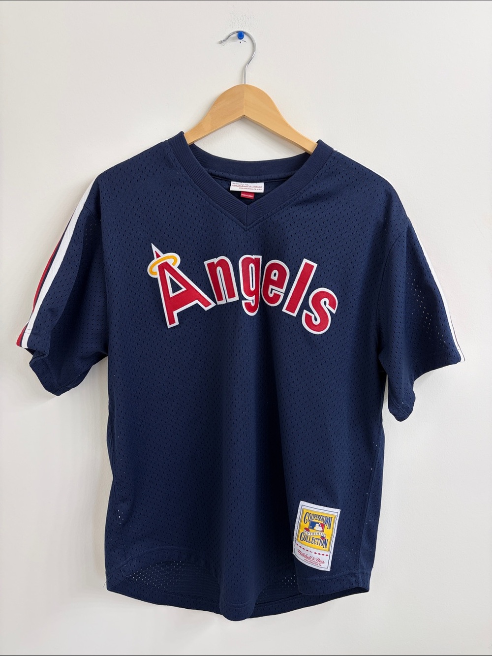 Mitchell & Ness Navy Angels Mesh Jersey with Red Logo - Kids